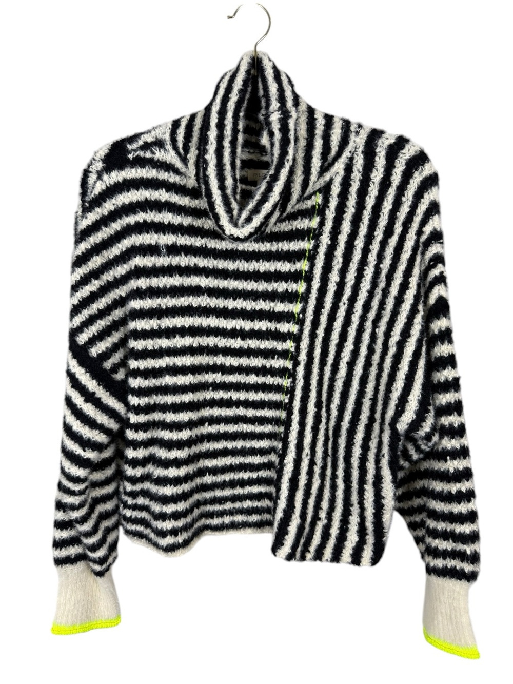 Anthropologie Pilcro Illusion Stripe Turtleneck Sweater Black White Stripe Sz M - Picture 2 of 5